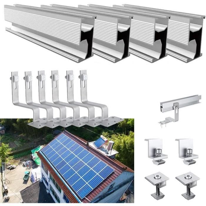 Kit de montage solaire photovoltaïque pour toit de tuiles 2 modules de fixation - Rails de toit - Système de fixation solaire en320