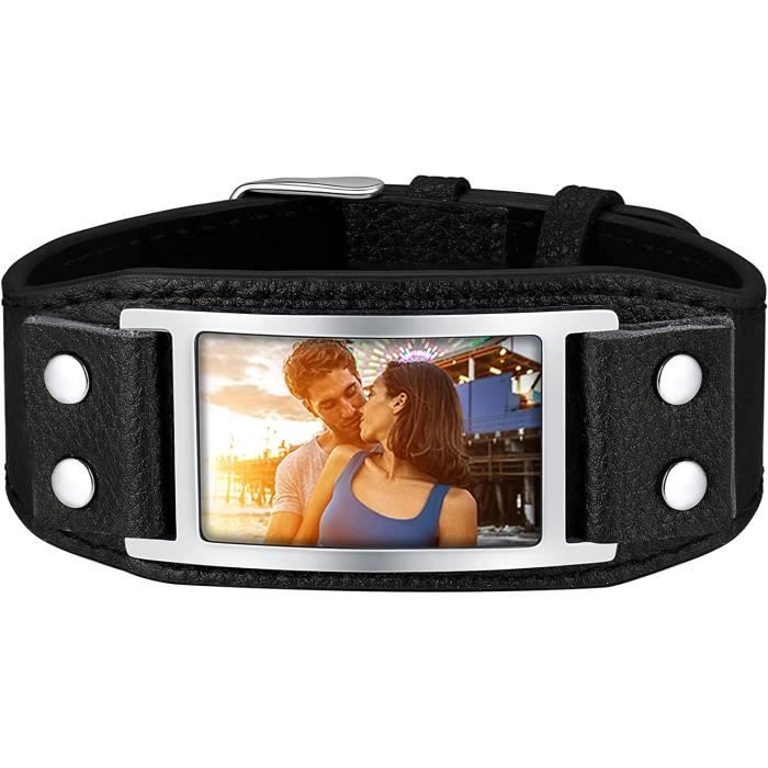 Custom4U Collana Personalizzata con Foto Testo Incisione in Rame a Forma Rettangolo Argento Nero Oro Placcato con AAA Zirconi Scintillanti Collana Fortunata Catena 18-30