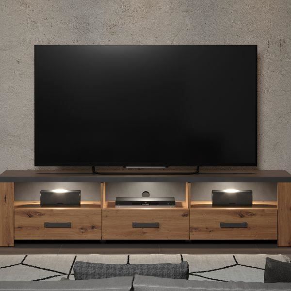 meuble tv - trendteam - follow - 3 tiroirs - bois - brun - 150x50x43 cm