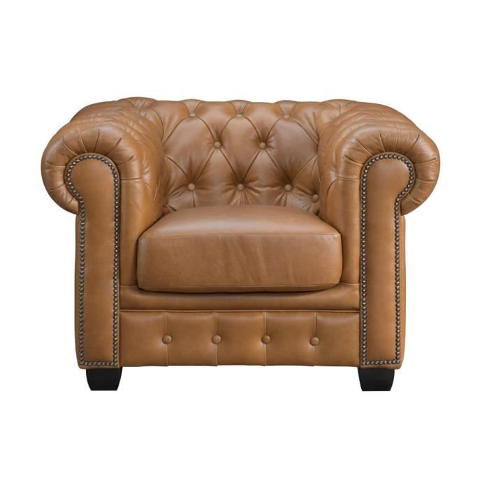 fauteuil chesterfield brenton en cuir de buffle caramel vintage