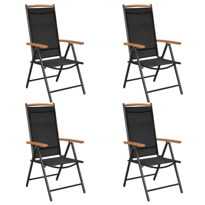 "Top" Chaises de jardin JILI - Fauteuil d'extérieur pliables 4 pcs aluminium et textilène noir,18,6 Kg