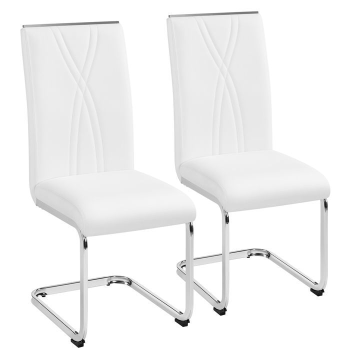 Lot de 2 Chaises Salle à Manger en Similicuir Haut Dossier & Pieds Métalliques en U Design Moderne-Cuisine/Appoint Blanc Lot de 2 Chaises Salle à Manger en Similicuir Haut Dossier & Pieds Métalliques en U Design Moderne-Cuisine/Appoint Blanc