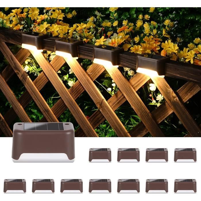 Lot de 12 lampes solaires étanches pour terrasse, escaliers, clôture, cour, patio et allée (blanc chaud)