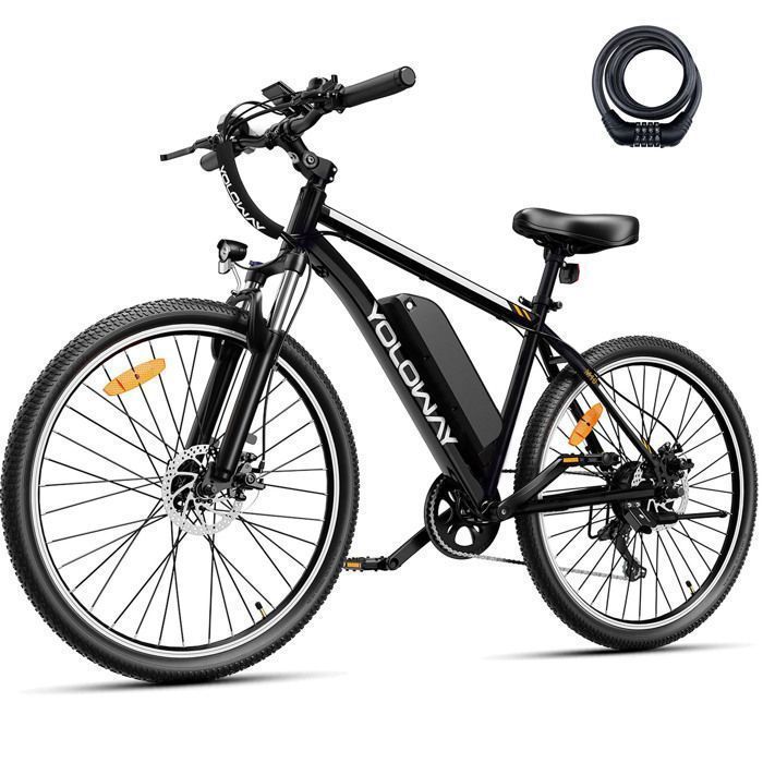 YOLOWAY Velo electrique 27.5 Noir Moteur 250W Batterie Amovible 36V 12.5Ah VTT E BIKE Shimano 7 vitesses Casque Gratuit
