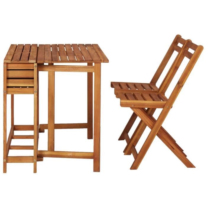ron-supper table de balcon avec 2 chaises de bistro bois d'acacia massif ron140766