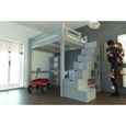 Lit Mezzanine Alpage bois + escalier cube hauteur réglable ABC MEUBLES - 120X200 - Gris aluminium-1