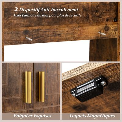 Meuble WC, Étagère de Toilettes avec Éclairage LED, Placard à 2 Portes & 6 Compartiments Ouverts, Porte-Papier, Étagère Réglable, Marron | Leroy Merlin