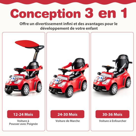 Voiture à Pousser Mercedes-Benz 3-en-1 – Porteur, Marcheur, Glisseur – Volant Musical, Coffre, Canopy – 18-36 Mois – 25 Kg