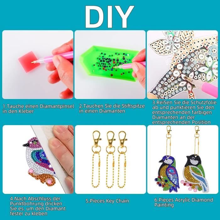 Kit LYLIDIA Kits De Peinture Diamant Attrape-soleil 4pcs à Vent Enfant Carillon Éolien Bricolage 5D Peinture Diamant Pendentif Double Face Décoration Fenêtre Jardin Diamond Painting Carillon