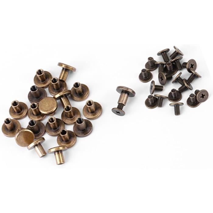 20 Pièces Tête Plate Cuivre Laiton, Rivets pour Cuir Chicago Vis Vis