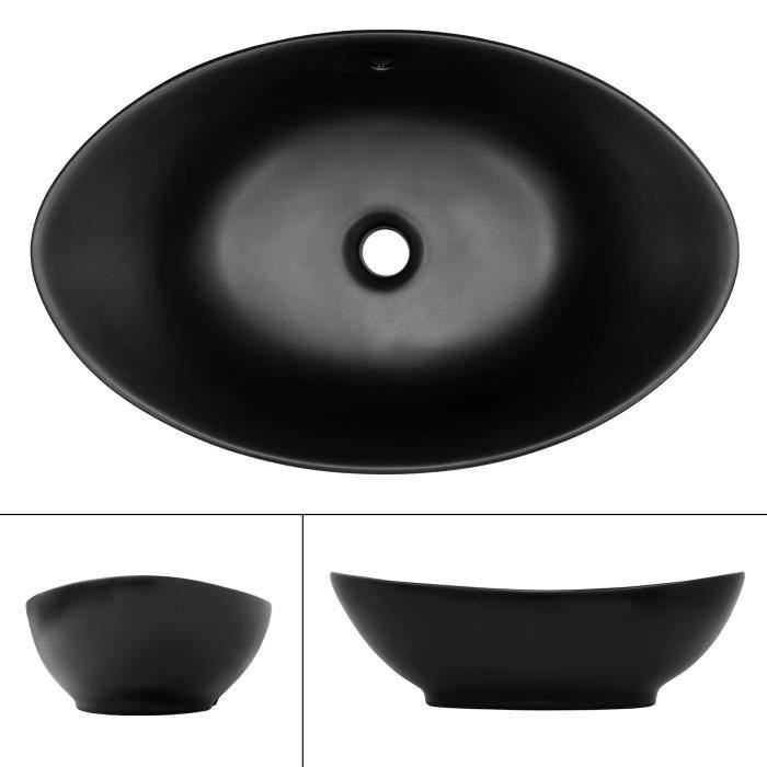 Lavabo à encastrer noir mat céramique avec bouchon de vidange 610 x 465 x  155 mm