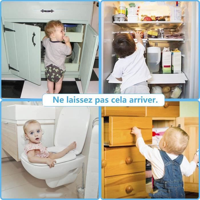 Pack De 8 Bloqueurs De Tiroirs Et Portes Pour La Sécurité Des Enfants | Adhésif Fort, Ajustables, Facile à Installer - Noir Et Blanc