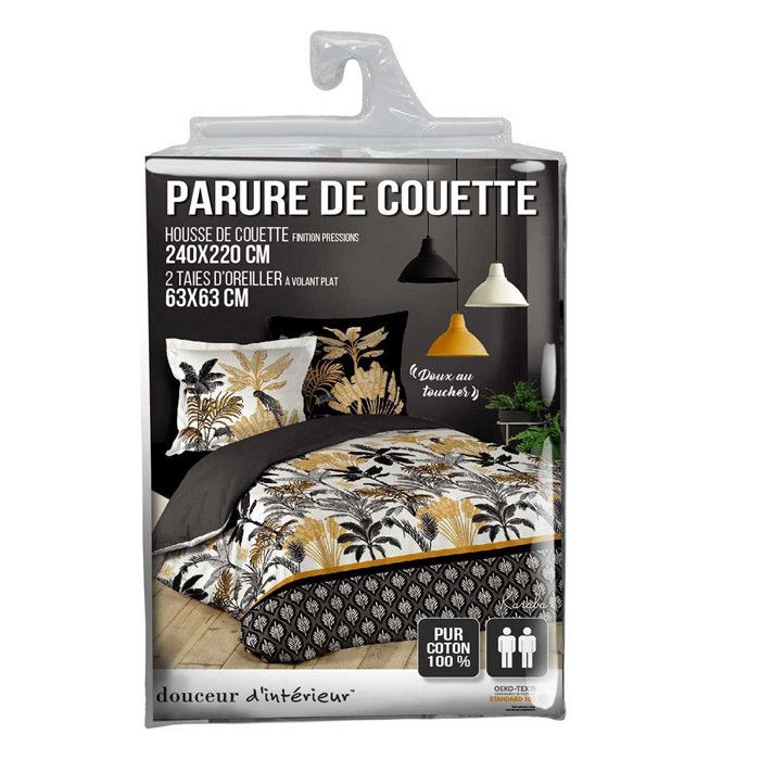 Parure De Lit 3 Pièces 240x220 Cm Karaba 100% Coton Multicolore - Housse Couette + Taies
