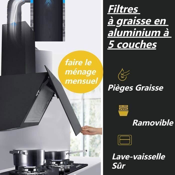 Hotte Aspirante Murale Gasland Chef 60 Cm - 350 M³/h, 3 Vitesses, Filtre Aluminium, Inclinée, Noir