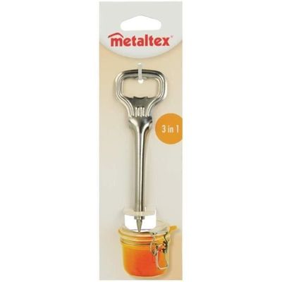 Abrakado.nath Ouvre-Bocal 3 En 1 Métal - 13cm - Décapsuleur Et Perce-Boîte Intégrés - Accessoire Cuisine Pratique