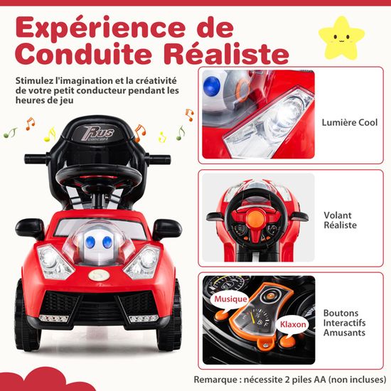 COSTWAY Porteur 3 En 1 – Voiture à Pousser, Trotteur, Glisseur – Volant, Klaxon, Rangement – Charge 25 Kg – 18-36 Mois