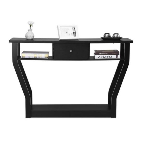 Table Console Étroite Industrielle Avec Station De Charge : 2 Prises, USB + Type-C, 2 Tiroirs & Étagères Grillage – Marron Rustique 81x30x81 Cm