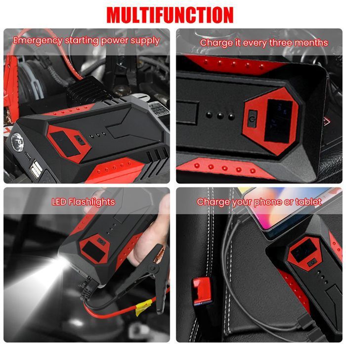 Démarreur De Batterie Portable Multifonction - Booster Auto, Gonfleur Pneus, Chargeur USB Et Lampe - Pour Voiture, SUV, Voyage