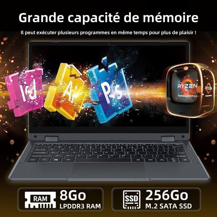 PC portable- 2-en-1-Intel Pentium Gold 6500Y-8 Go RAM 256 Go SSD ...