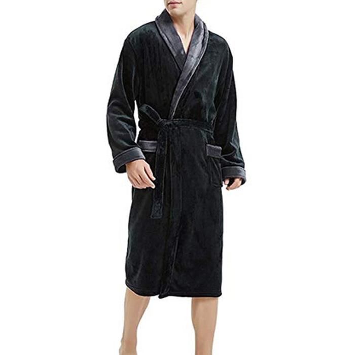 Homme Peignoir Long Col Ch le en Tissu ponge avec Poches