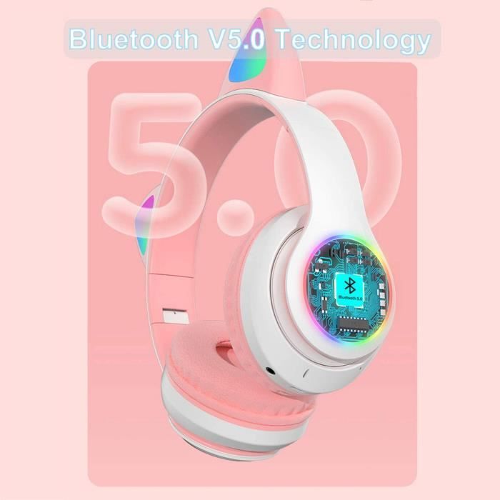 Casque Bluetooth pour Enfants sans Fil, Ecouteurs Bluetooth pour Oreilles  de Chat pour Filles, Pliable Casque Audio Stéréo avec Lumières LED/Micro,  Micro SD Carte Slot pour iPhone/PS4/PC/Tablettes/TV violet