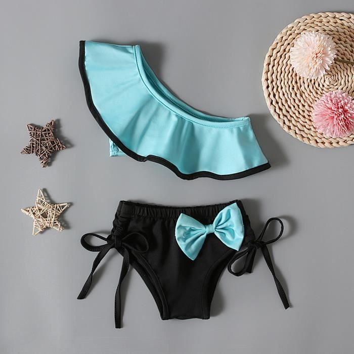 Maillot De Bain Bébé Fille 3 Pièces - Haut Volants + Slip Sirène + Bandeau Cheveux