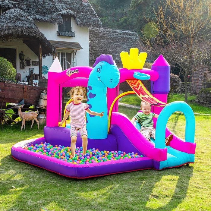 Château Gonflable Dinosaure Avec Toboggan – Maison De Saut Géante 382x375x254 Cm – Inclut Souffleur Et Accessoires