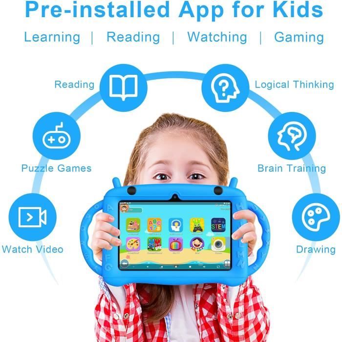 Tablette Enfants 7 Pouces Android 11 – Quad Core 32 Go WiFi – Contrôle Parental – Coque EVA Rose – Cadeau Idéal