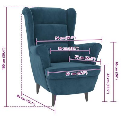 Fauteuil tissu bleu nuit zurik 93cm