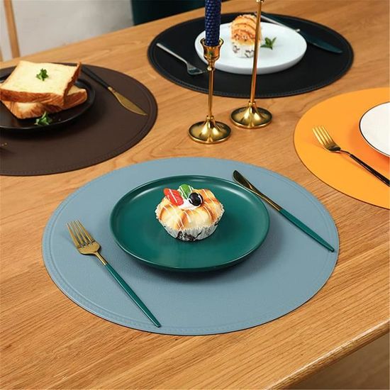Grand choix de couleurs Sølmo Lot de 4 sets de table ronds en cuir synthétique Résistant à la chaleur I Set de table pour enfants Facile à nettoyer Gris argenté