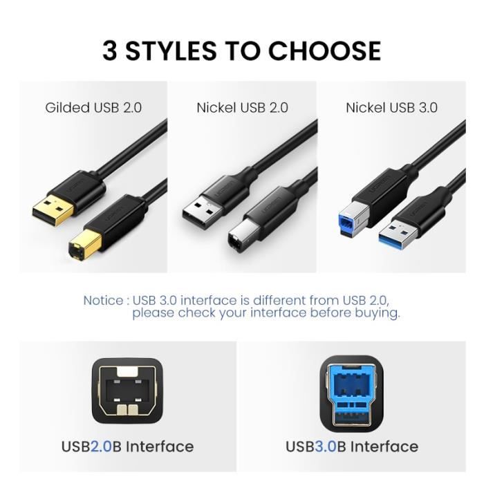 Ugreen Câble imprimante USB 2.0 - Neuf - Longueur 1.5 m Noir à prix pas  cher