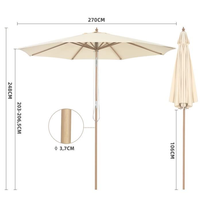 Parasol De Jardin COSTWAY 8 Baleines Bois - Inclinable Avec Lambrequin - Protection UV - Pour Terrasse Et Piscine