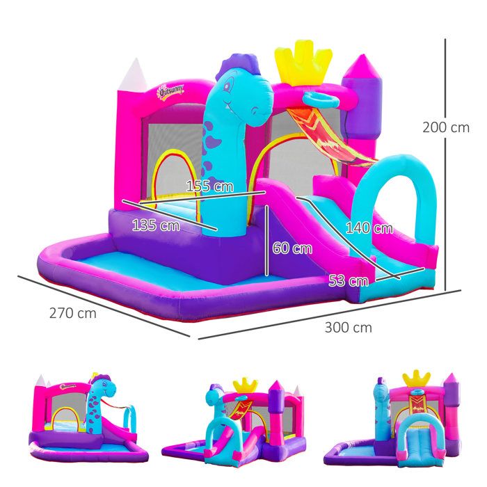 Château Gonflable Dinosaure Avec Toboggan – Maison De Saut Géante 382x375x254 Cm – Inclut Souffleur Et Accessoires