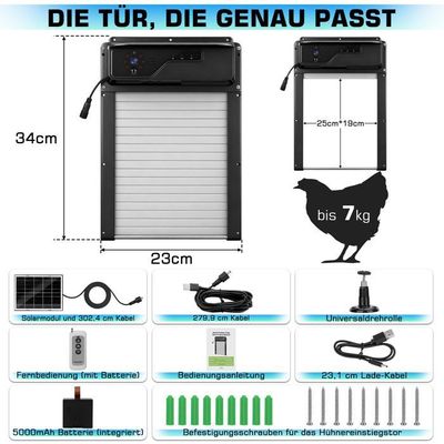 Porte Poulailler Automatique Solaire Avec Caméra HD 1080p WiFi - Programmable, Anti-Pincement, Détection Prédateurs