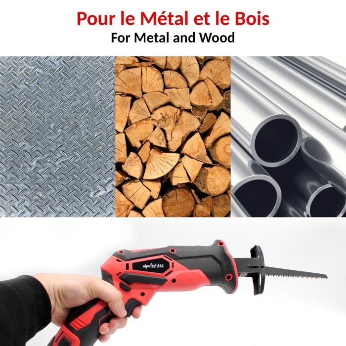 Scie Sabre Sans Fil FISHTEC – Bras Télescopique 170 Cm, Batterie 10,8V, 3 Lames Fournies