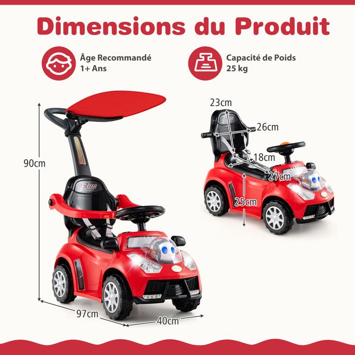 COSTWAY 3 en 1 Porteur Enfants avec Klaxon, Musique, Lumières, Ceinture COSTWAY 3 en 1 Porteur Enfants avec Klaxon, Musique, Lumières, Ceinture