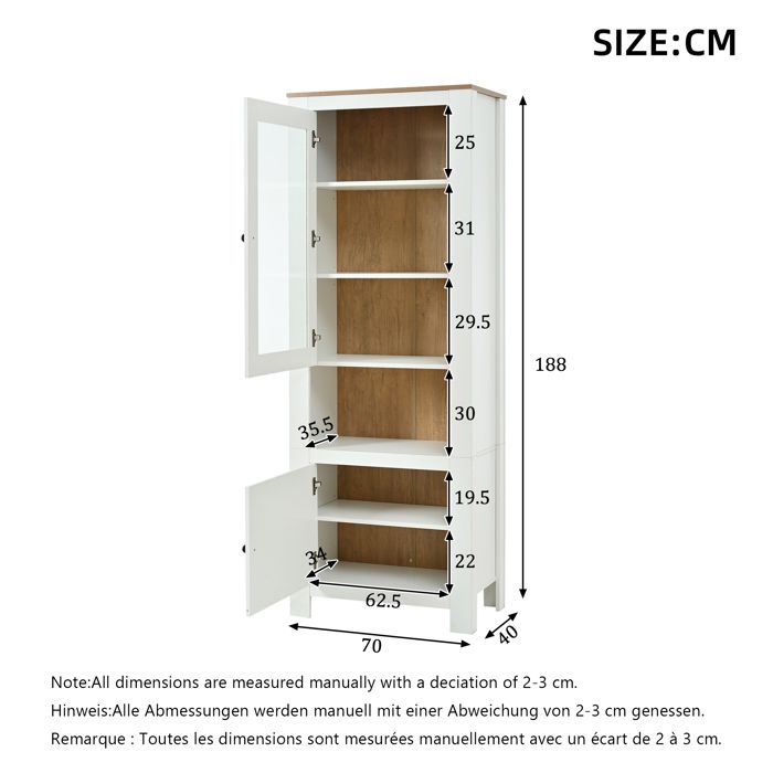 Merax Vitrine avec LED, 2 Portes en Verre, 2 Grands Tiroirs, Meuble Rangement 73 x 36 x 155 cm - Maison
