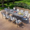 Table de jardin extensible en aluminium 270cm + 10 fauteuils empilables textilène anthracite gris - MILO 10-0