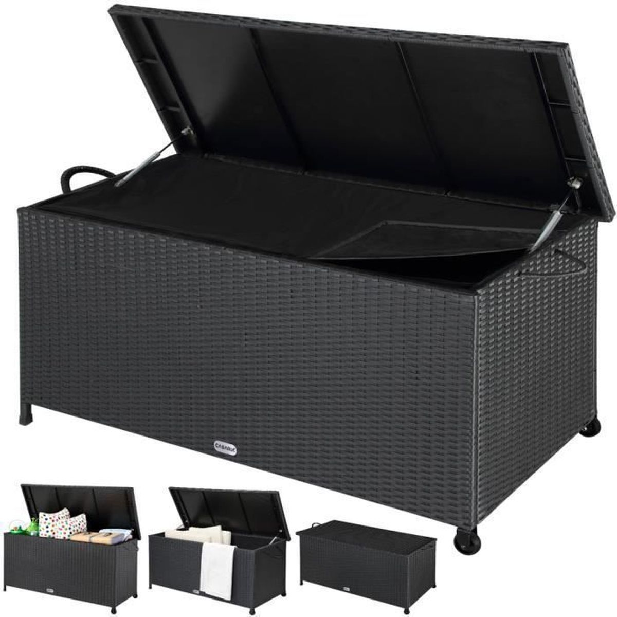 Coffre De Rangement Stockage Noir 122x56x61cm Malle Avec Poignees Et Roues Achat Vente Coffre D Exterieur Coffre De Rangement Stockag Cdiscount