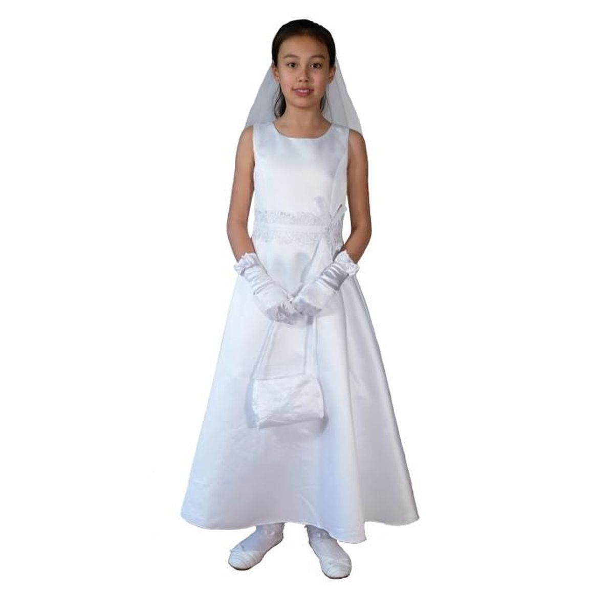 Robe de communion en satin pour filles avec voile Blanc Cdiscount PrêtàPorter