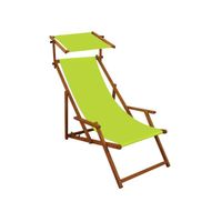 Chaise longue de jardin vert pistache avec pare-soleil, chilienne, bain de soleil en bois 10-306S