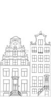 papier peint panoramique maisons bordant les canaux d'Amsterdam dessinées noir et blanc - 150 x 279 cm - 158833