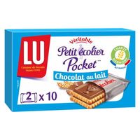 LOT DE 5 - LU - Petit Ecolier Pocket Chocolat au Lait Biscuits petit beurre nappés - boîte de 10 sachets - 250 g