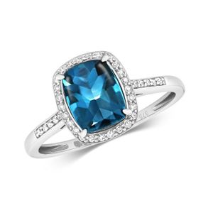 Bague Topaze Bleue De Londres - Argent Sterling 925 - Taille 9 (ajustable) - Vintage