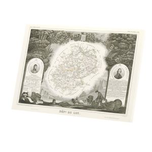OBJET DÉCORATION MURALE Tableau Décoratif  46 Lot Cahors Département Carte Ancienne France Région (58 cm x 40 cm)