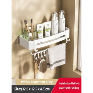 PORTE ACCESSOIRE Support de douche,White 1Square Rod--étagère salle de bain maquillage organiseurs de rangement alliage'aluminium étagère de douche a