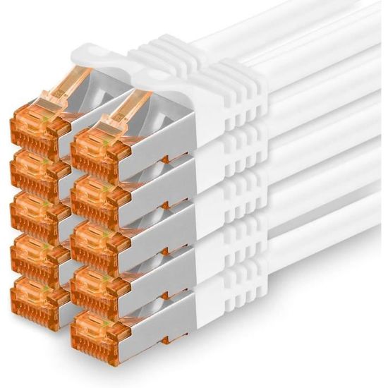 Lot De 5 Câbles Réseau Cat.7 Blancs 0,5 M - 10 Gb/s, Blindage S/FTP, Compatible Cat5 à Cat8, Pour Internet Ultra-rapide