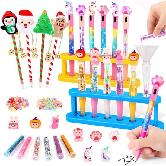 Kit Fabrication Stylos Personnalisés - 90+ Pièces Pour Créer 20 Stylos 4 Couleurs - Cadeau Enfant 5-10 Ans