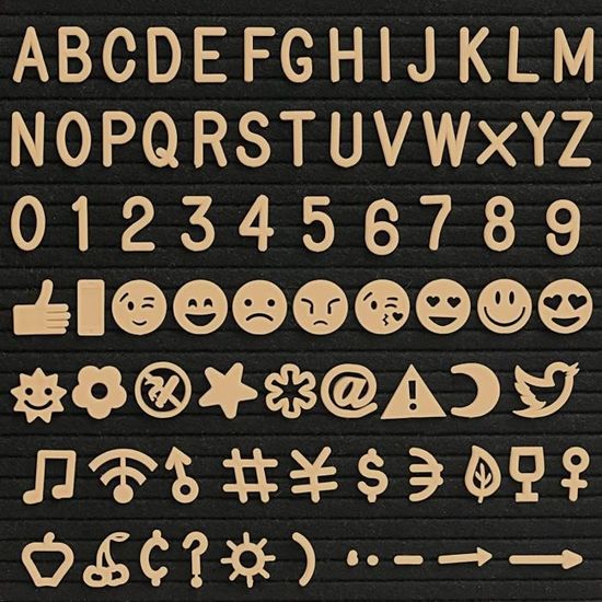 Kesote Caractères pour tableau de feutre lettre 3/10,2 cm blanc alphabets et emoji pour tableau interchangeable symboles 190 numéros de pièce 