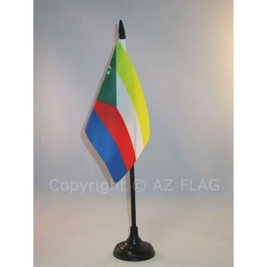 Drapeau De Table Comores Prestige AZ FLAG - Drapeau Comorien Bureau 22x15cm Avec Hampe Et Socle